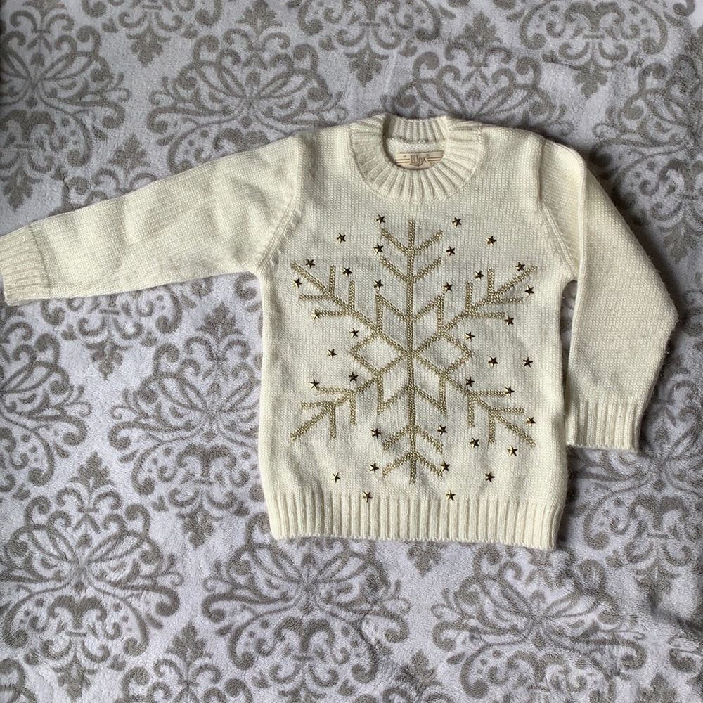 Snowflake Off White Toddler Girl Sweater 2 years